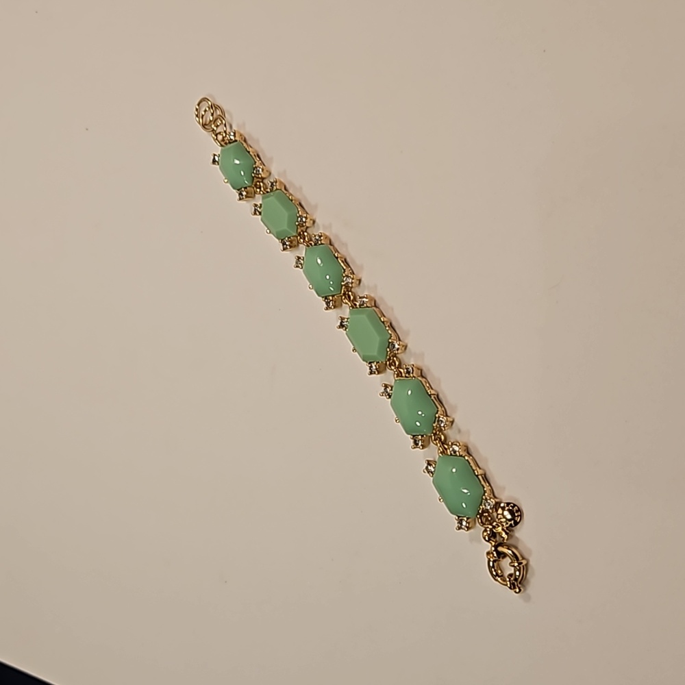 J Crew Gold Tone Sea Foam Green Stone Faux Diamond Bracelet